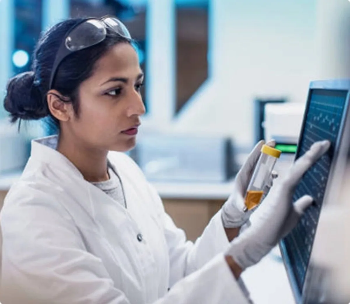 Cancer researcher analyzing samples in a laboratory